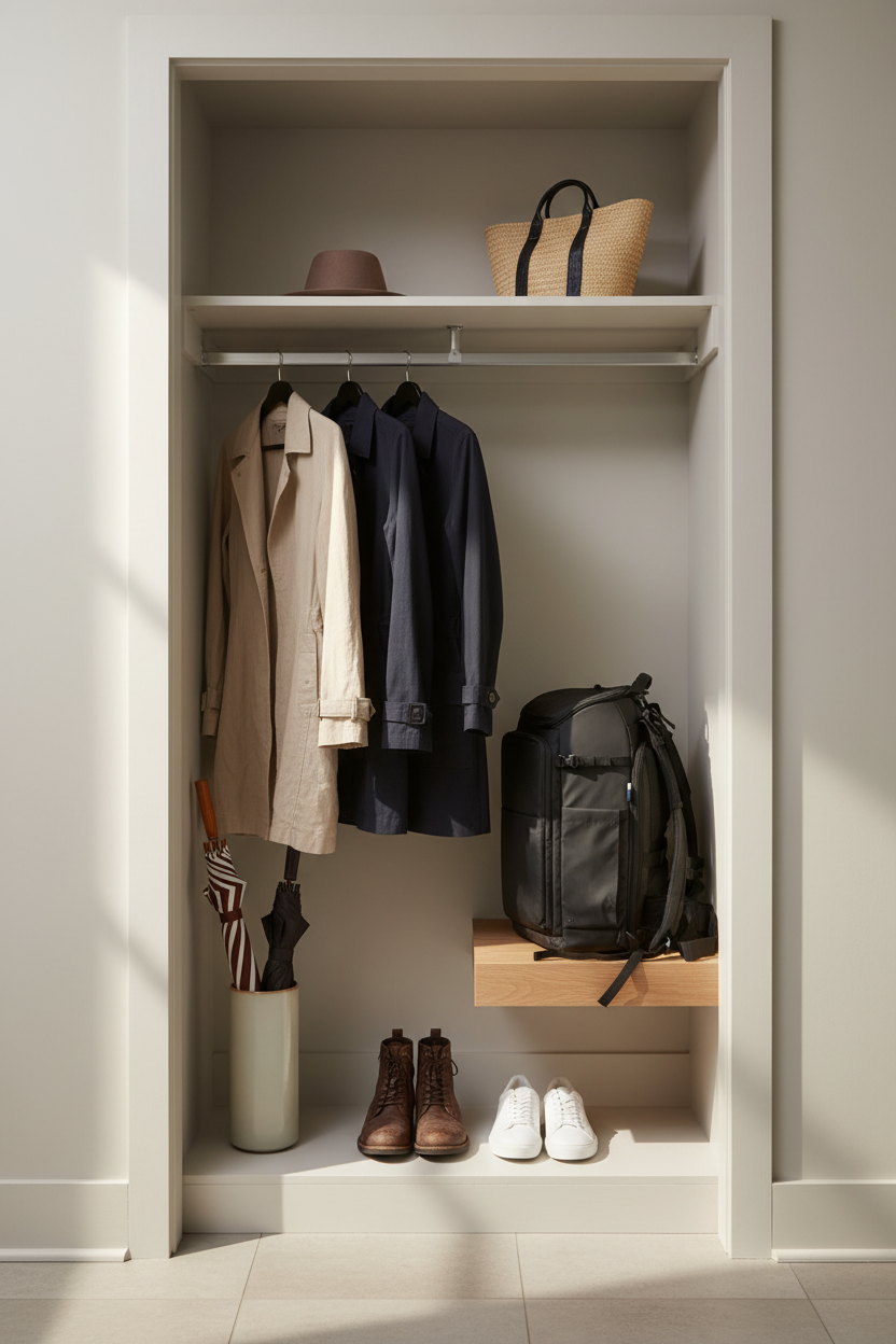 Backpack in entry closet - exact side view